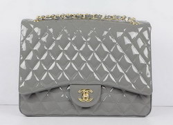 AAA Chanel Classic Flap Bag 1116 Quilted Gray Patent with Gold Chain Knockoff